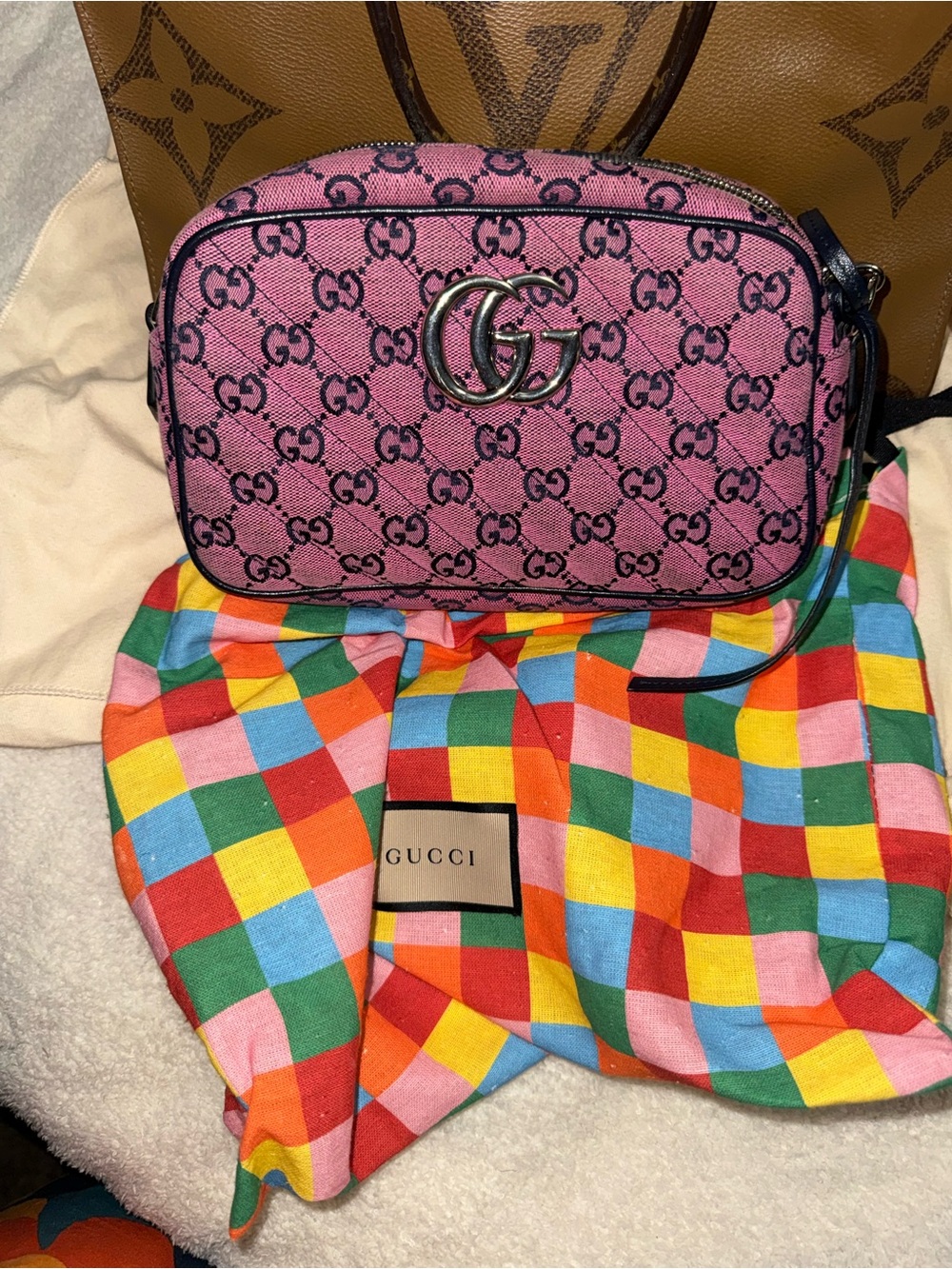 Gucci Pink GG Canvas Kids Crossbody Camera Bag
